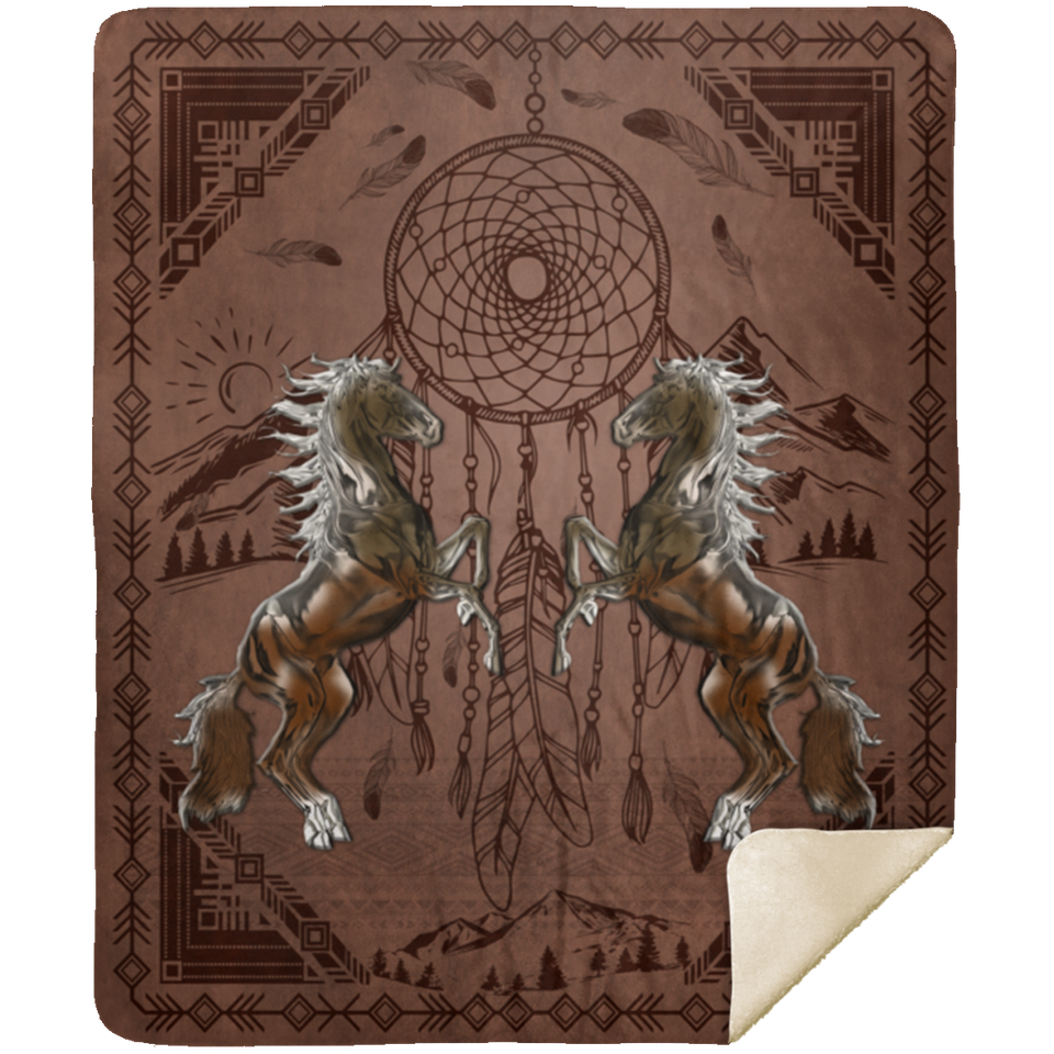 Horse Blanket, Native American Horse Dreamcatcher Fleece, Sherpa Blanket MSHM Premium Mink Sherpa Blanket 50x60