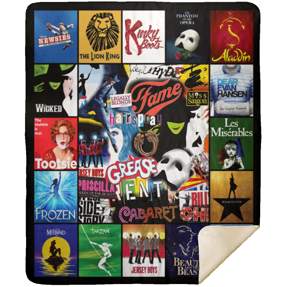 Broadway Musicals Blanket, Broadway theatre Fleece, Sherpa Blanket MSHM Premium Mink Sherpa Blanket 50x60