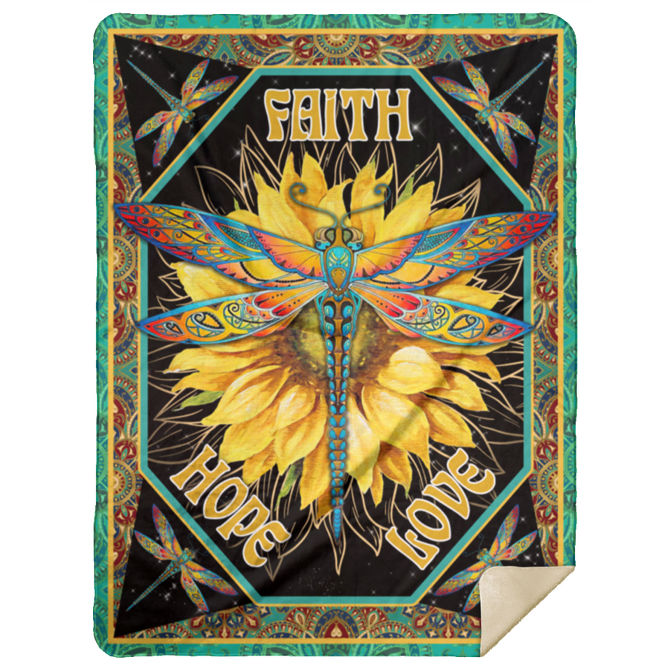 Dragonfly Faith Hope Love Blanket, Dragonfly Fleece, Sherpa Blanket - MSHL Premium Mink Sherpa Blanket 60x80