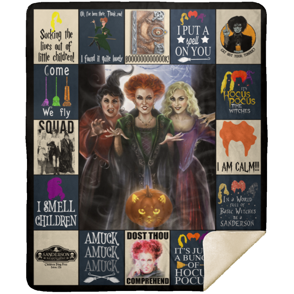 Hocus Pocus Blanket Witch Squad Quilt Fleece Sherpa Throw Blanket Halloween V4 - MSHM Premium Mink Sherpa Blanket 50x60