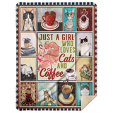 A Girl Who Loves Cats And Coffee Blanket, Cats And Coffee Fleece, Sherpa Blanket MSHL Premium Mink Sherpa Blanket 60x80