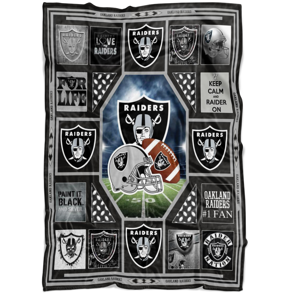 Oakland Raiders Quilt Blanket Fleece Sherpa Throw Blanket