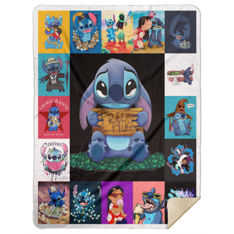 Lilo and Stitch Quilt Blanket Fleece Sherpa Throw Blanket Quilt- MSHL Premium Mink Sherpa Blanket 60x80