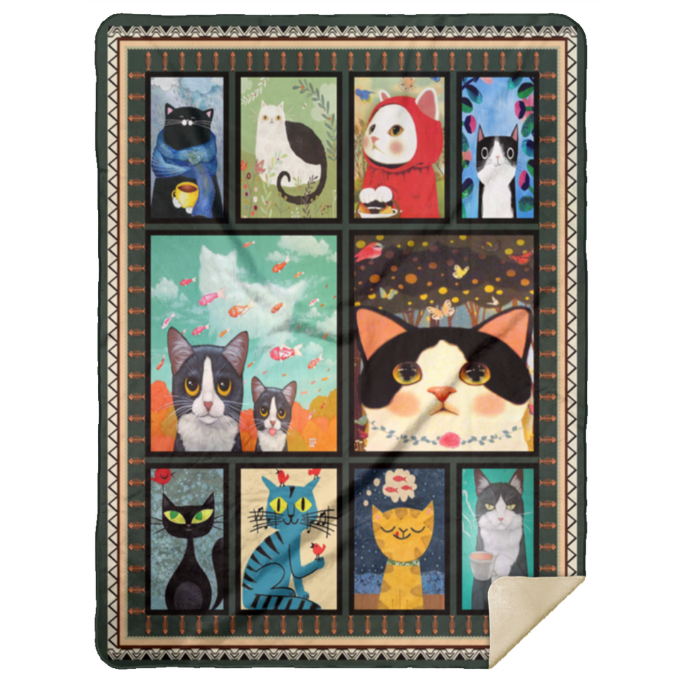 Cat Love Story Blanket, Cats Lover Quilt, Fleece, Sherpa Blanket Warm and Soft MSHL Premium Mink Sherpa Blanket 60x80