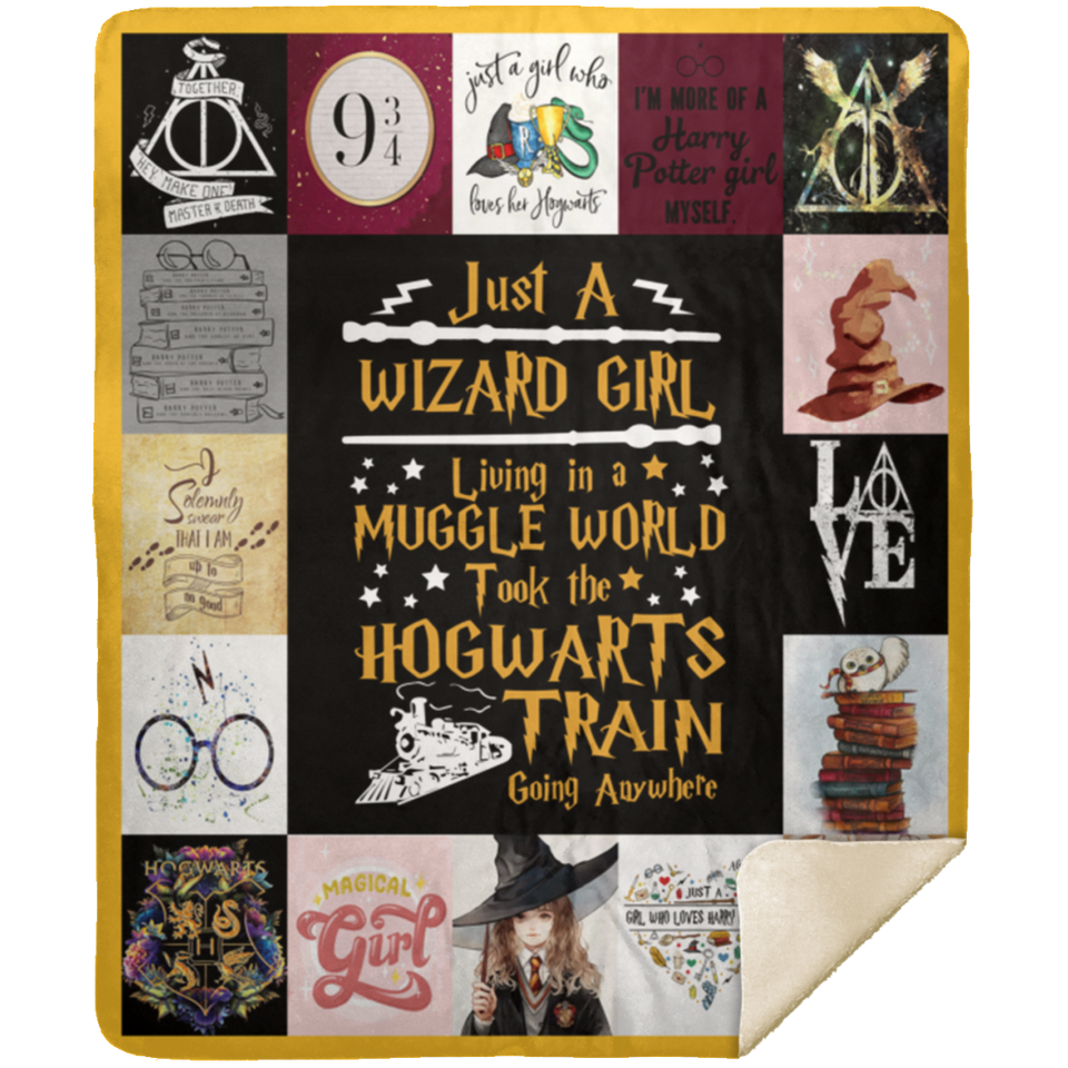Harry Potter - Just a Wizard girl Blanket, Harry Potter Fleece, Sherpa Blanket MSHM Premium Mink Sherpa Blanket 50x60