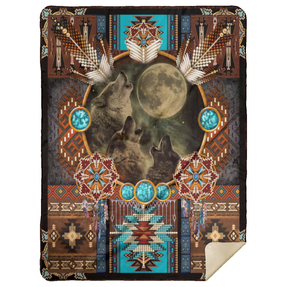 Wolf Native American Blanket Wolf Native Fleece Sherpa Throw Blanket MSHL Premium Mink Sherpa Blanket 60x80