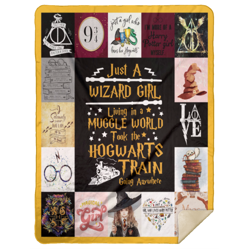 Harry Potter - Just a Wizard girl Blanket Harry Potter Quilt Fleece Sherpa Throw MSHL Premium Mink Sherpa Blanket 60x80