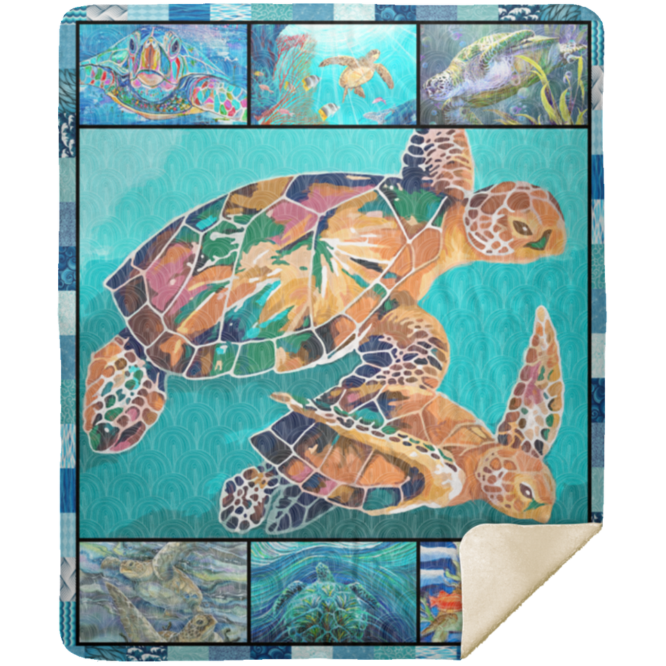 Turtle Blanket Turtle Lover Quilt Fleece Sherpa Throw Blanket Turtle Colorful MSHM Premium Mink Sherpa Blanket 50x60