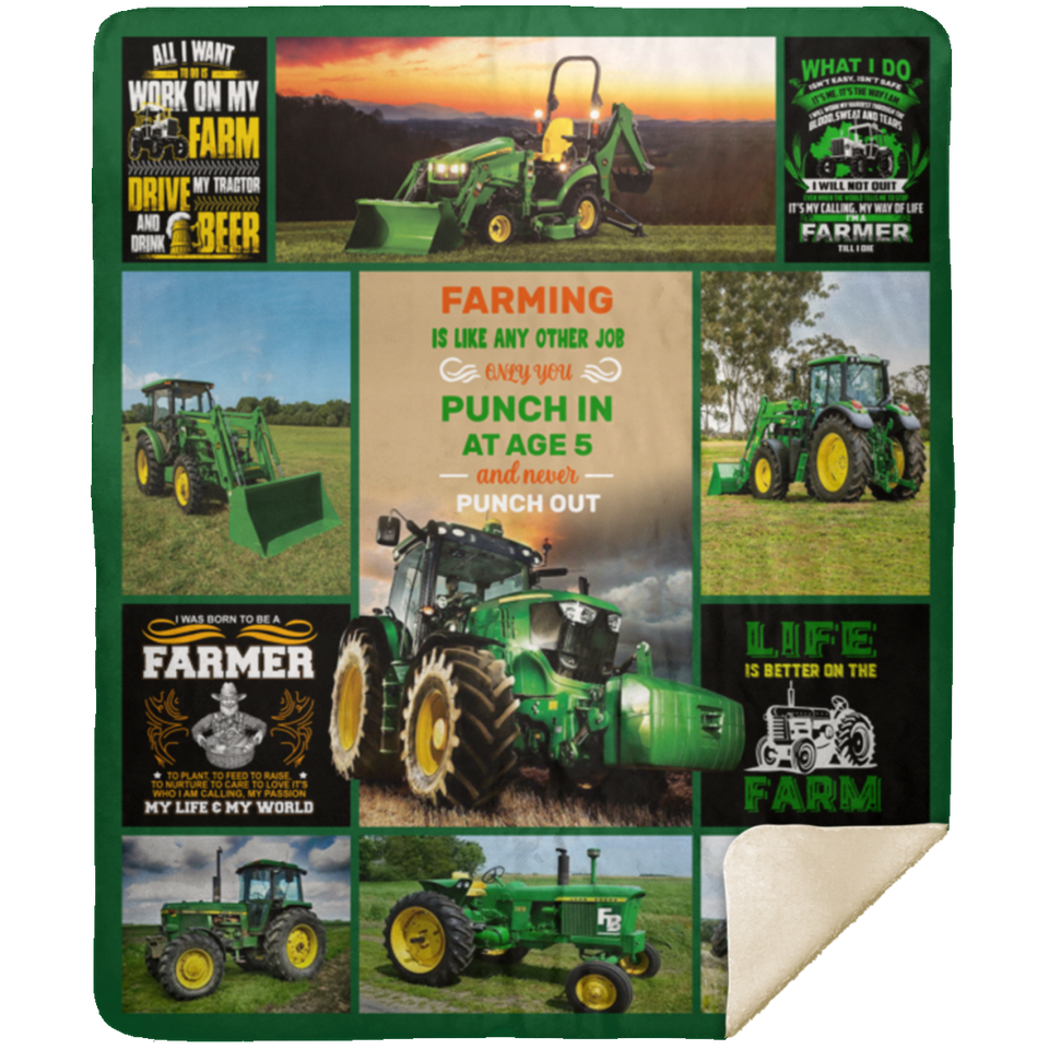Farm Tractor Blanket, My Life My World Fleece, Sherpa Blanket - MSHM Premium Mink Sherpa Blanket 50x60