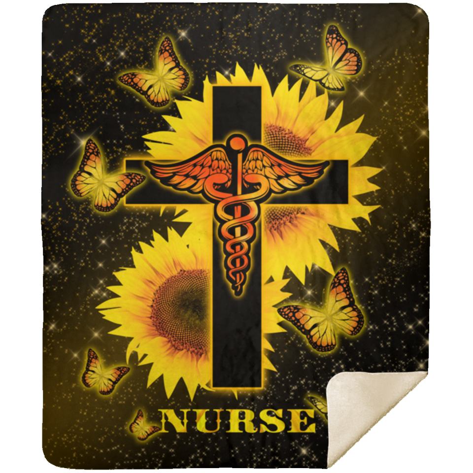Nurse Blanket, Sunflower And God Fleece, Sherpa Blanket MSHM Premium Mink Sherpa Blanket 50x60