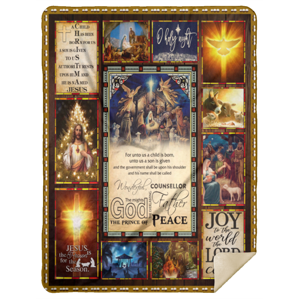 Joy To The World The Lord Is Come Blanket Jesus Christmas Quilt Fleece Sherpa MSHL Premium Mink Sherpa Blanket 60x80