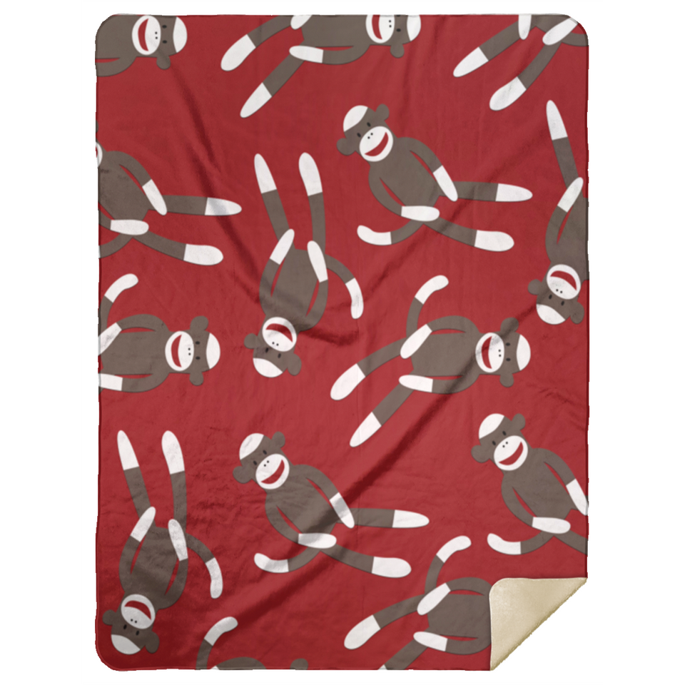 Red Sock Monkey Print Blanket Soft Fleece Throw Blanket Red Sock Monkey Blanket - MSHL Premium Mink Sherpa Blanket 60x80