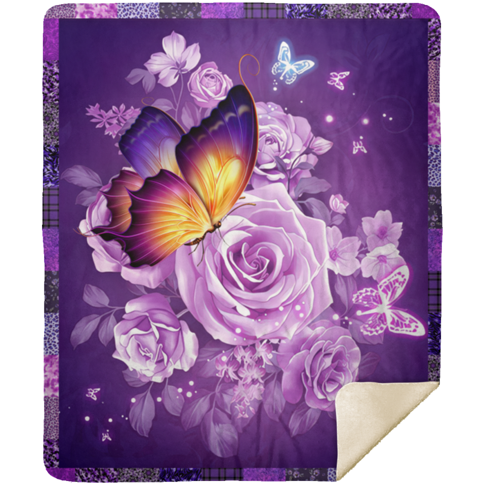 Butterfly And Purple Flower Blanket Butterfly Quilt Fleece Sherpa Throw MSHM Premium Mink Sherpa Blanket 50x60