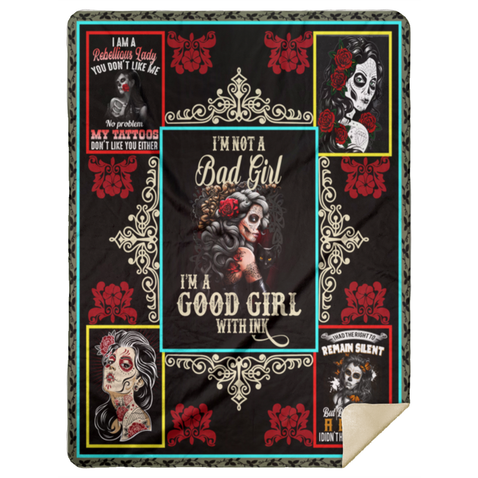 Sugar Skull Blanket Good Girl With Ink Quilt Fleece Sherpa Throw Quilt Blanket - MSHL Premium Mink Sherpa Blanket 60x80