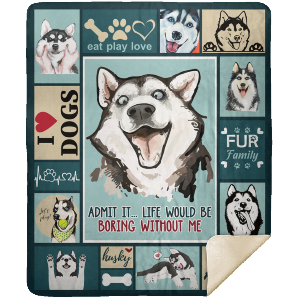Siberian Husky Dog Blanket, Siberian Husky Fleece, Sherpa Blanket - MSHM Premium Mink Sherpa Blanket 50x60