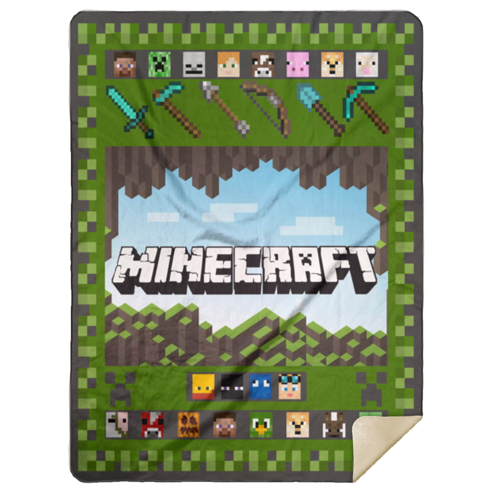 Minecraft 3D Quilt Blanket Fleece Sherpa Throw Blanket Bedroom Sofa Living Room - MSHL Premium Mink Sherpa Blanket 60x80