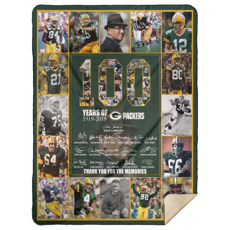 Green Bay Packers Blanket, 100th Green Bay Packers Fleece, Sherpa Blanket MSHL Premium Mink Sherpa Blanket 60x80