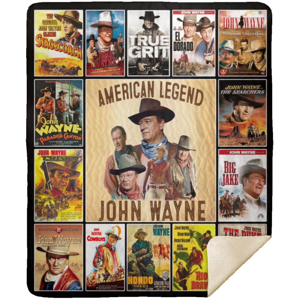 American Hero Blanket American Legend John-Wayne Blanket - Starring John Hero Wayne American Fleece Sherpa Blanket White - Fleece Sherpa Blanket - MSHM Premium Mink Sherpa Blanket 50x60