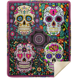 Sugar Skull Quilt Fleece Sherpa Throw Blanket for Bedroom Living Room Sofa - MSHM Premium Mink Sherpa Blanket 50x60