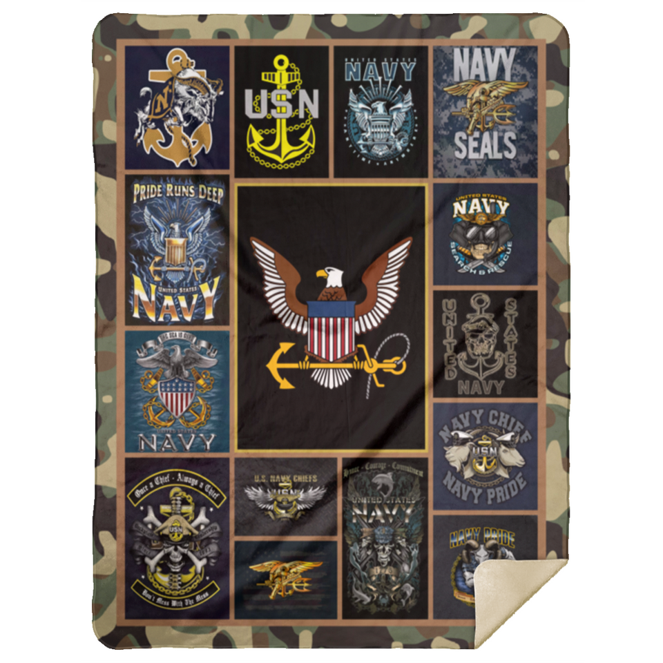 United States Navy Blanket, United States Navy Lover Fleece, Sherpa Blanket MSHL Premium Mink Sherpa Blanket 60x80
