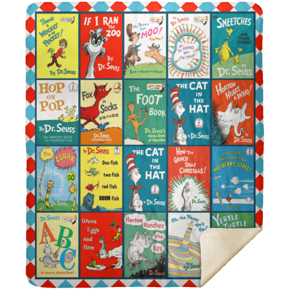 Dr. Seuss Books Blanket, Dr. Seuss Books Fleece, Sherpa Blanket MSHM Premium Mink Sherpa Blanket 50x60