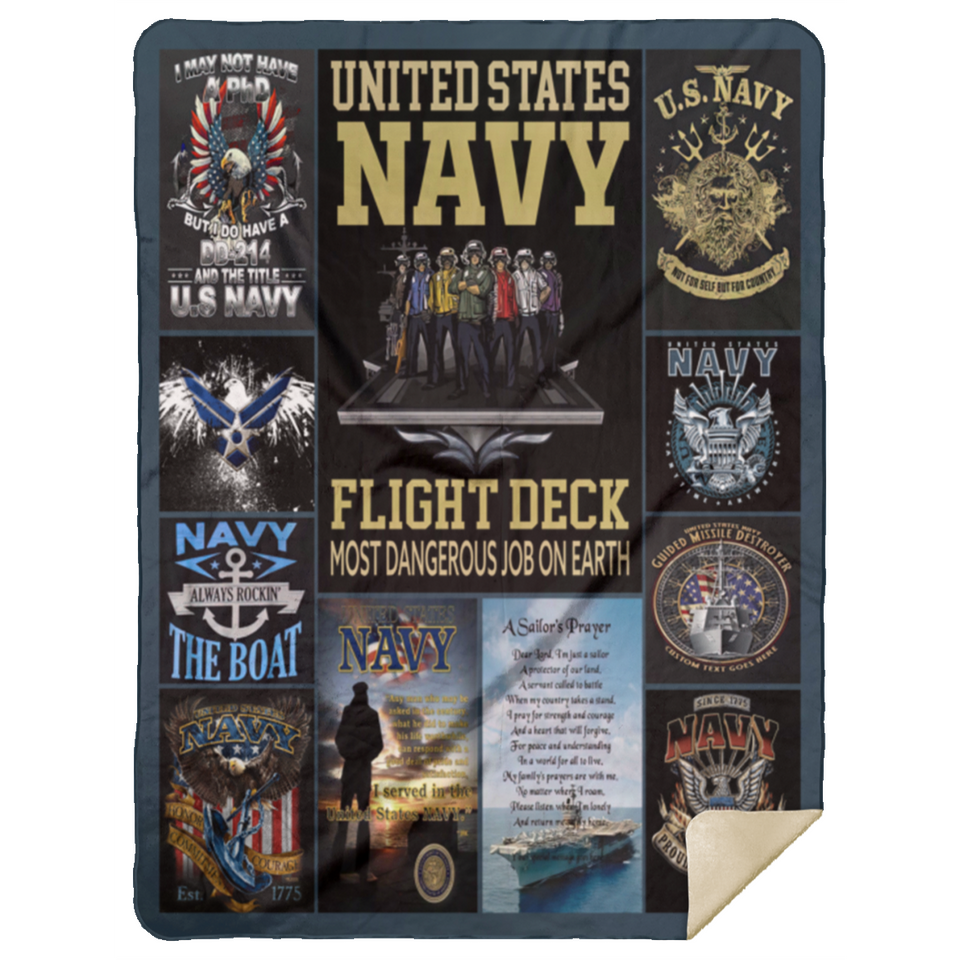 U.S. Navy Blanket Army Quilt U.S. Flag Blanket Fleece Sherpa Throw Veteran - MSHL Premium Mink Sherpa Blanket 60x80