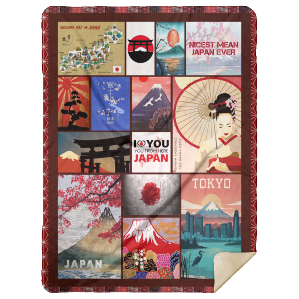 Japanese Blanket, Torii Gate, Sakura, and Mount Fuji Fleece, Sherpa Blanket - MSHL Premium Mink Sherpa Blanket 60x80
