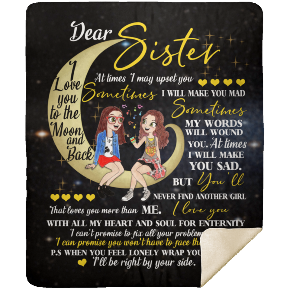 to My Sister Love You Moon and Back Birthday Fleece Sherpa Blanket Bed Throw - MSHM Premium Mink Sherpa Blanket 50x60