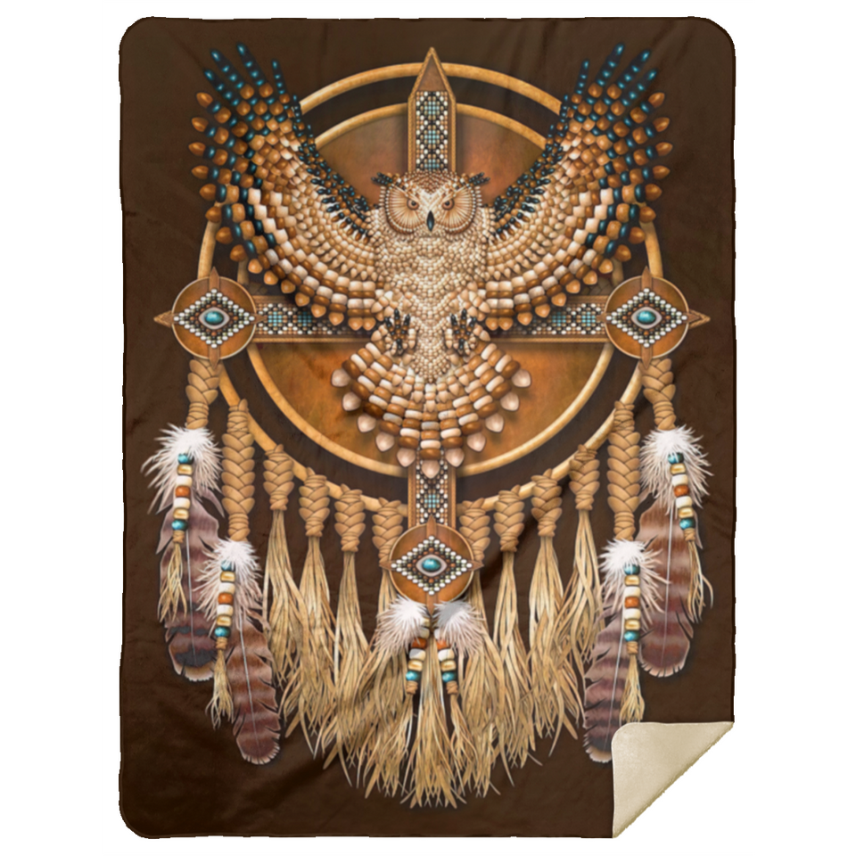 Native American Beadwork Owl Mandala Blanket Native American Quilt Fleece Sherpa MSHL Premium Mink Sherpa Blanket 60x80