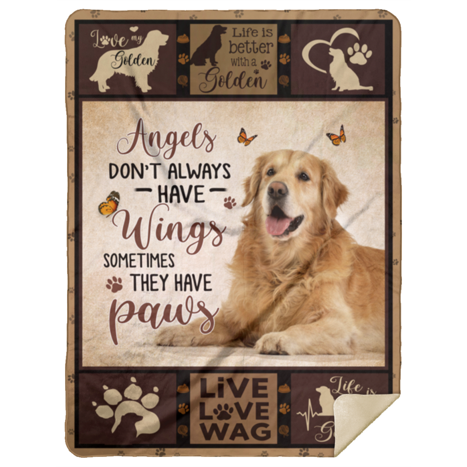 Golden Retriever Blanket, Angels Don't Always Have Wings Fleece, Sherpa Blanket MSHL Premium Mink Sherpa Blanket 60x80
