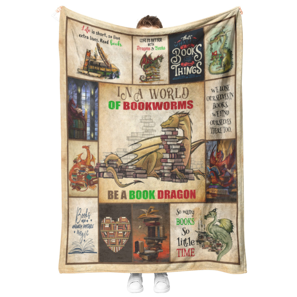 Be A Book Dragon Sherpa Blanket - in A World of Bookworms Dragon Blanket  copy