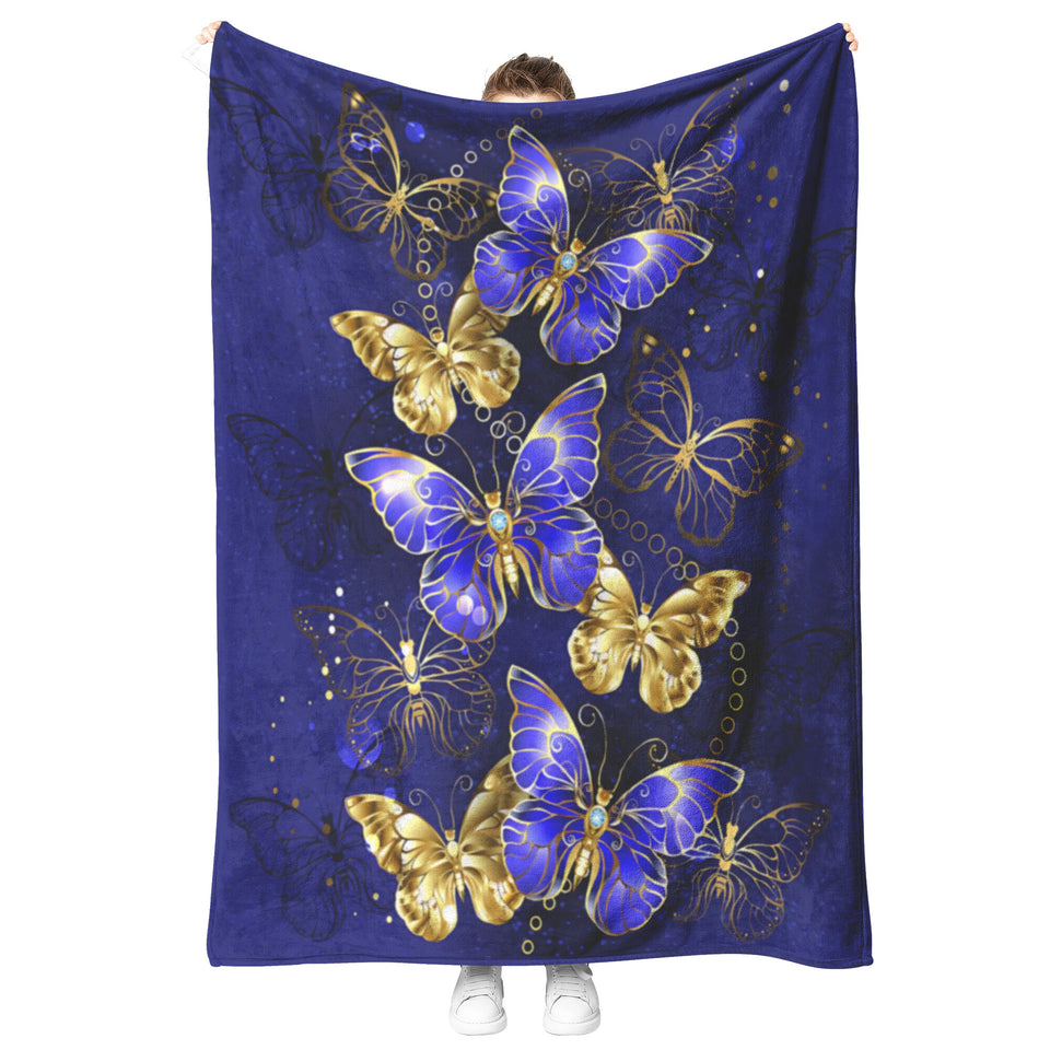 Blue Gold Butterfly Blanket