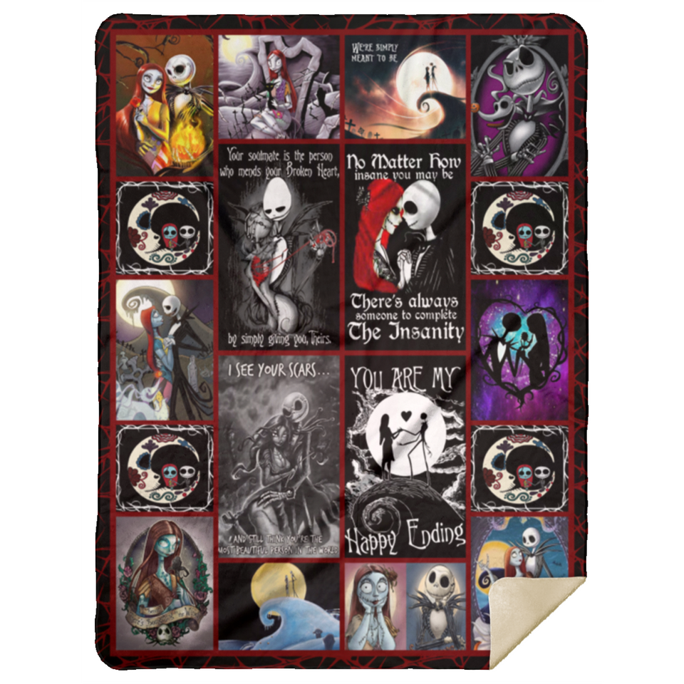 You Are My Happy Ending BT Nightmare Before Christmas Blanket Quilt MSHL Premium Mink Sherpa Blanket 60x80