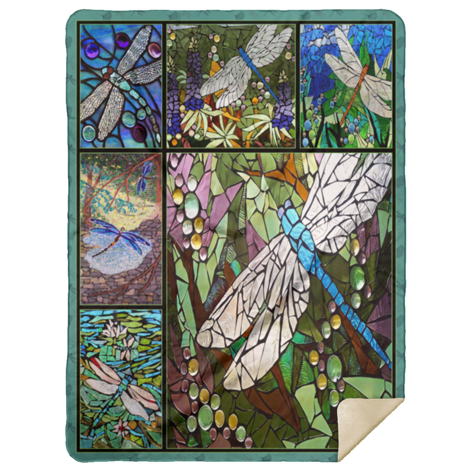 Dragonfly Love Blanket, Mosaic Stained Glass Quilt, Fleece, Sherpa Blanket MSHL Premium Mink Sherpa Blanket 60x80