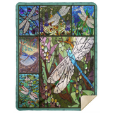 Dragonfly Love Blanket, Mosaic Stained Glass Quilt, Fleece, Sherpa Blanket MSHL Premium Mink Sherpa Blanket 60x80