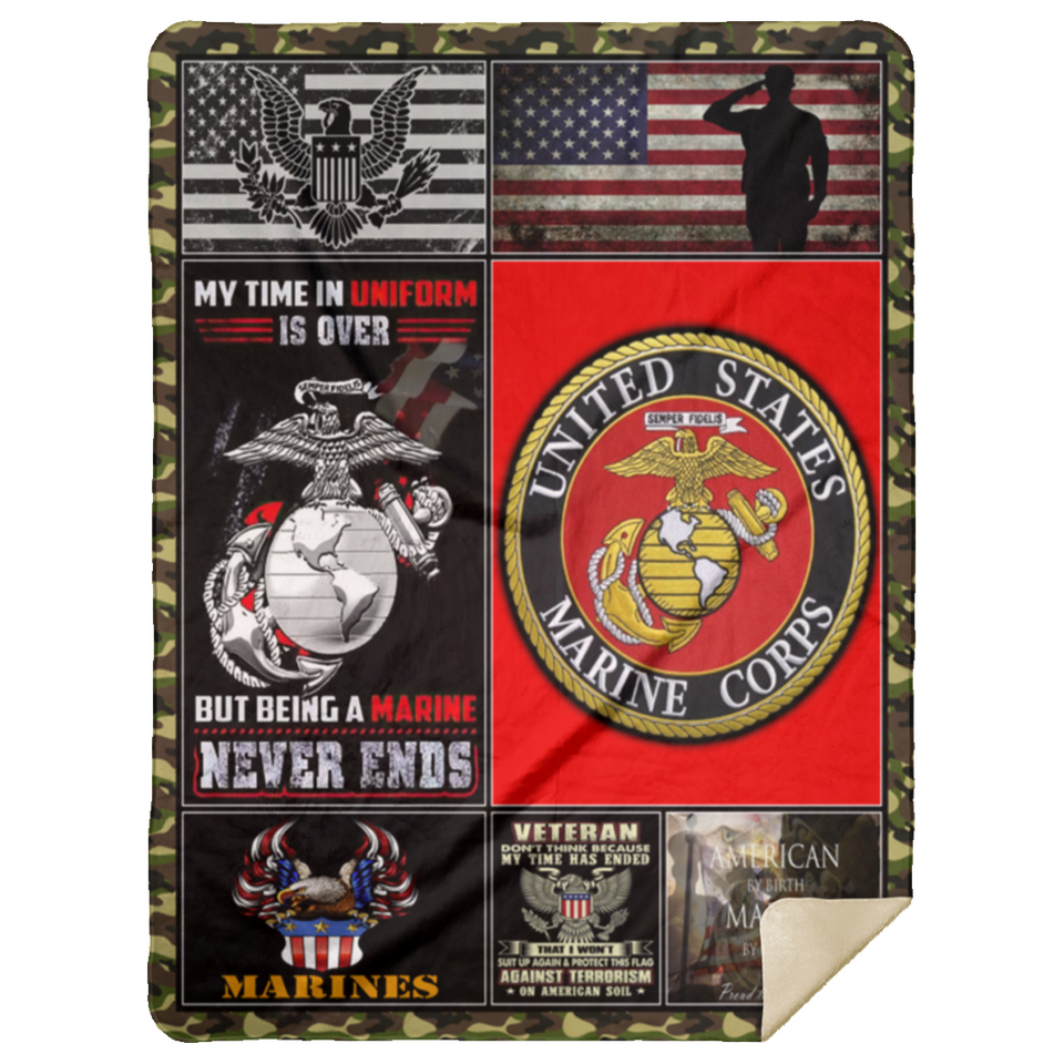 US Marine Corps 2 Veteran 3D Quilt Blanket Fleece Sherpa Throw Blanket - MSHL Premium Mink Sherpa Blanket 60x80