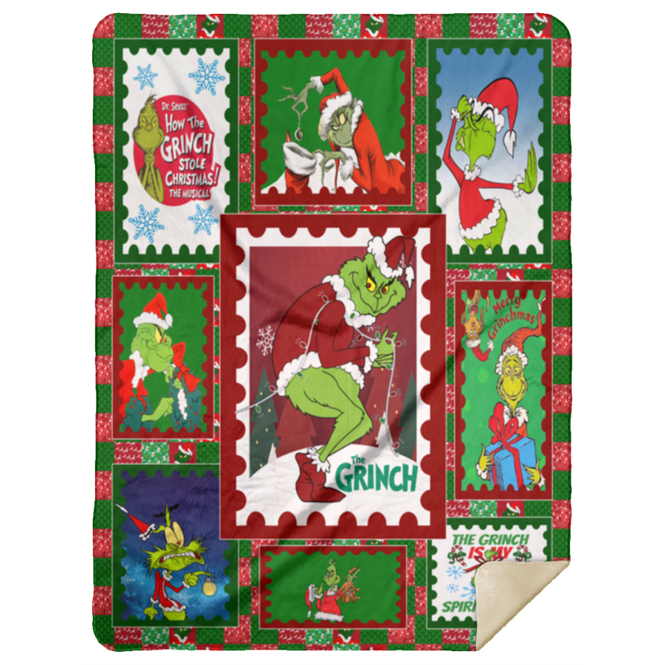 The Grinch Christmas Blanket, The Grinch Fleece, Sherpa Blanket MSHL Premium Mink Sherpa Blanket 60x80