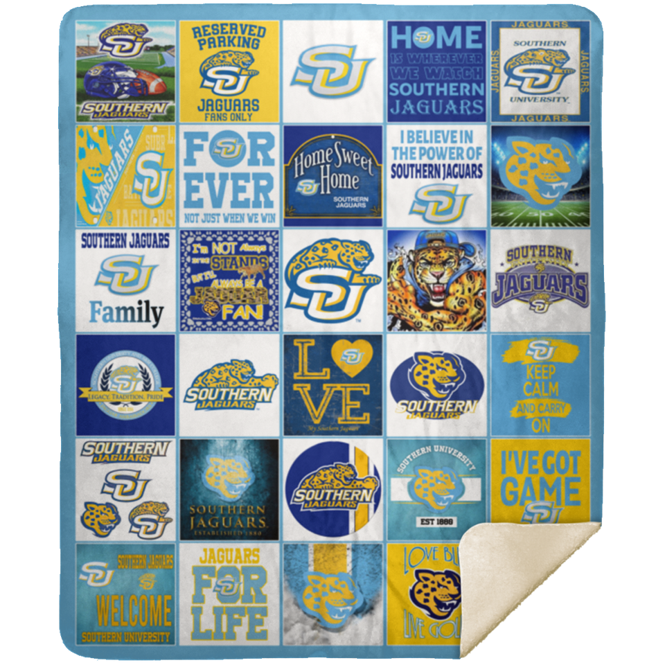 NCAA Southern Jaguars Fleece Sherpa Throw Blanket Quilt for Bedroom Living Room - MSHM Premium Mink Sherpa Blanket 50x60