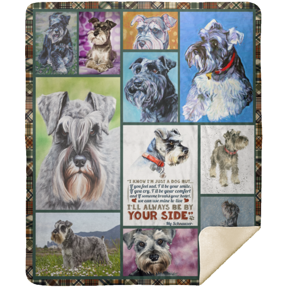Miniature Schnauzer - Love By Paws Quilt Fleece Sherpa Throw Blanket for Bedroom MSHM Premium Mink Sherpa Blanket 50x60