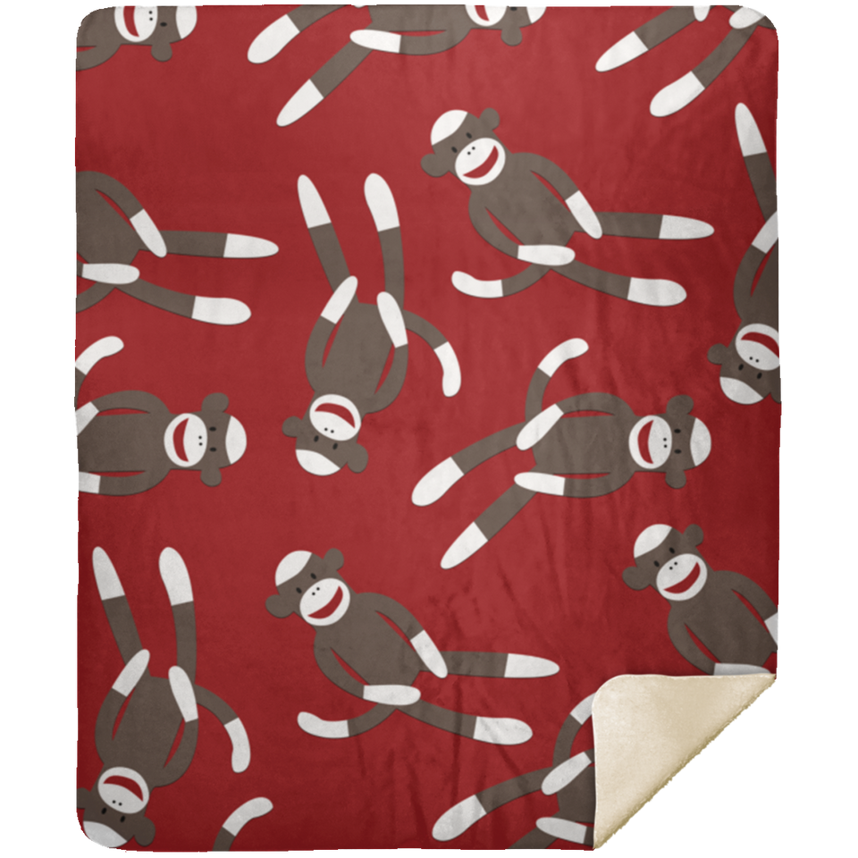 Red Sock Monkey Print Blanket Soft Fleece Throw Blanket Red Sock Monkey Blanket - MSHM Premium Mink Sherpa Blanket 50x60