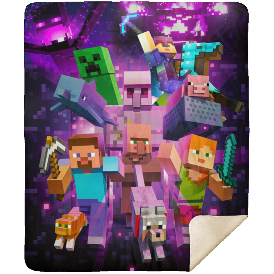 Minecraft Blanket, Game Themed 3D Printed Fleece, Sherpa Blanket Soft Warm - MSHM Premium Mink Sherpa Blanket 50x60