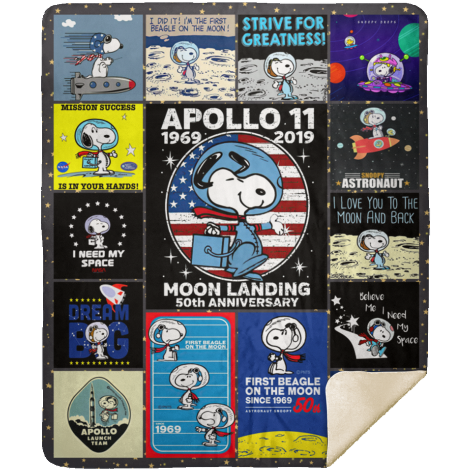 Snoopy Blanket Apollo 11 Quilt Fleece Sherpa Throw Quilt Blanket Funny Snoopy - MSHM Premium Mink Sherpa Blanket 50x60