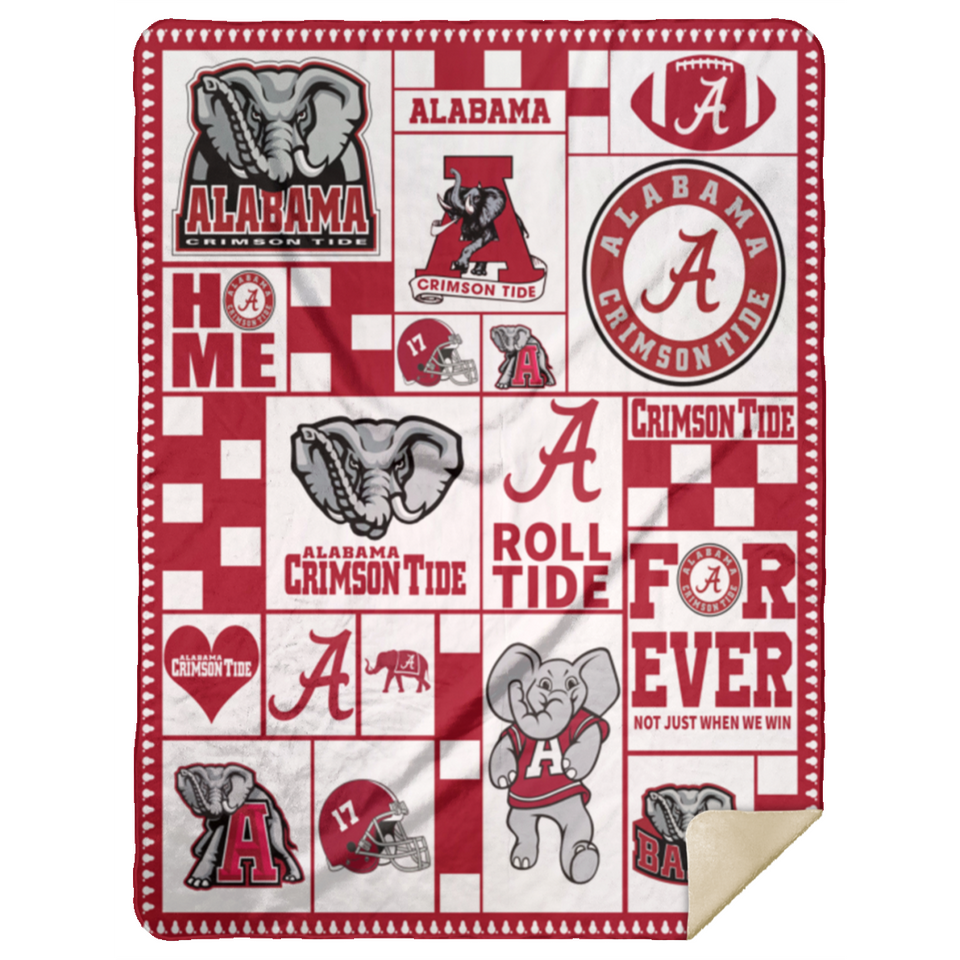 Alabama Crimson Tide Ver4 Blanket Fleece Sherpa Throw Blanket for Bedroom Sofa - MSHL Premium Mink Sherpa Blanket 60x80