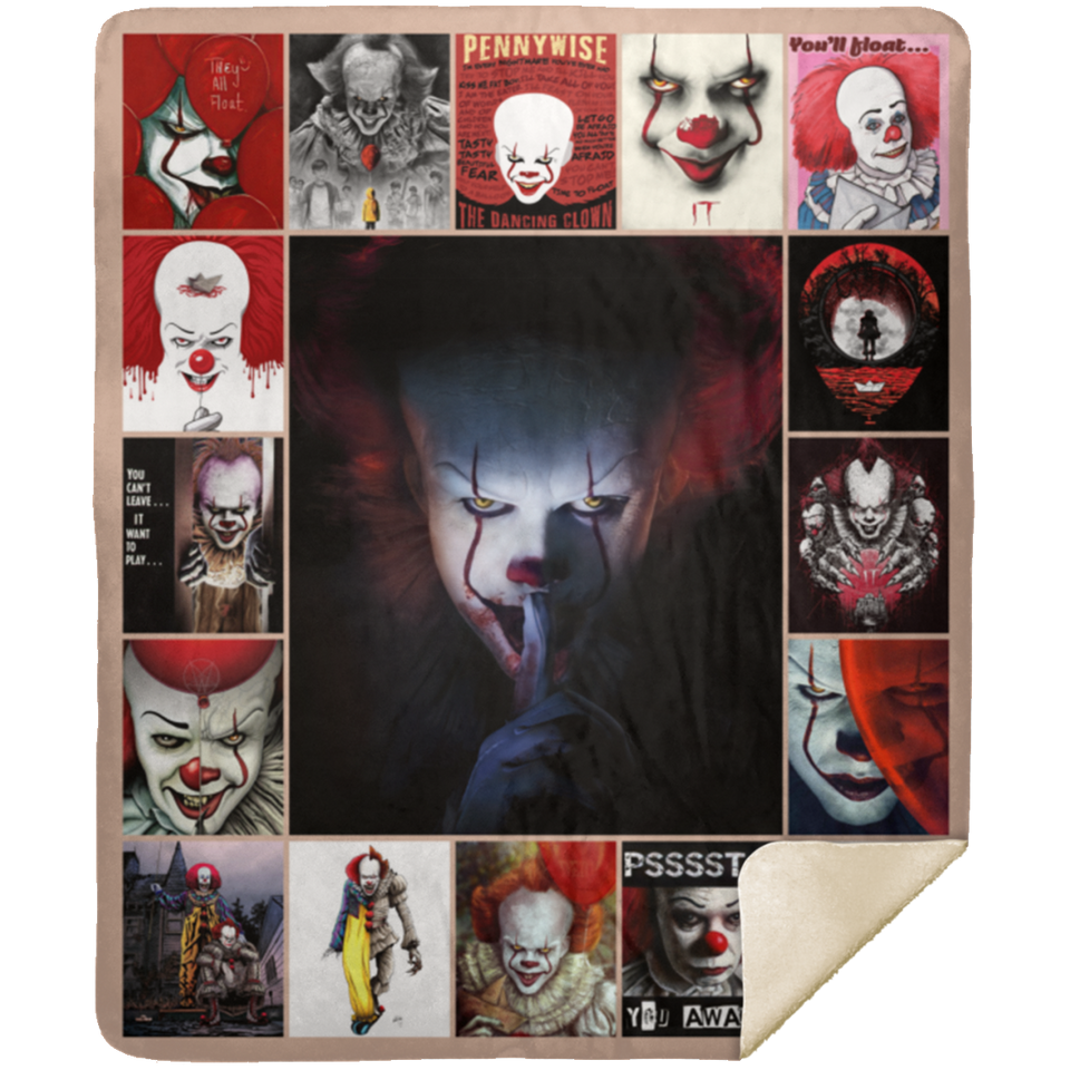 Pennywise Blanket, Halloween Fleece, Sherpa Blanket Pennywise - MSHM Premium Mink Sherpa Blanket 50x60