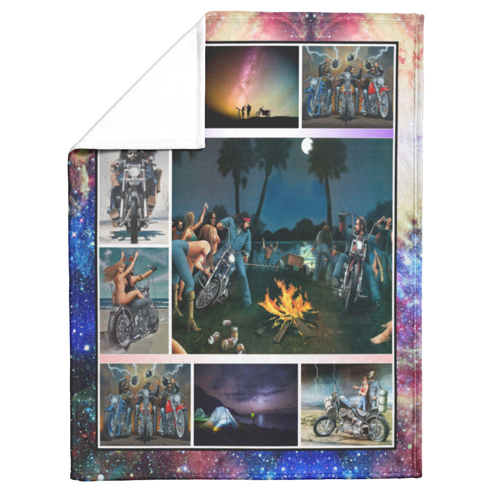 David Mann Motorcycles Fleece Sherpa Blanket 50x60