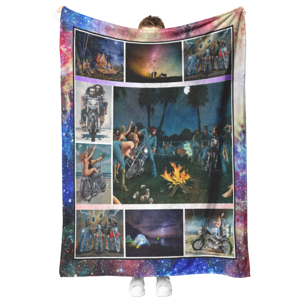 David Mann Motorcycles Fleece Sherpa Blanket 50x60