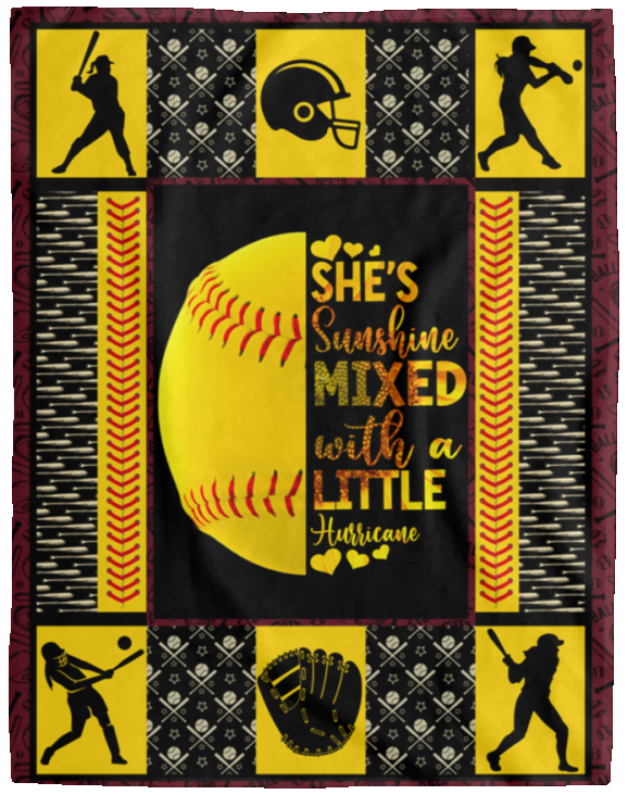 Softball Lover, Love Softball, She's Sunshine Mixed with a Little Hurricane Blanket, Fleece, Sherpa Blanket - VPL Cozy Plush Fleece Blanket - 60x80