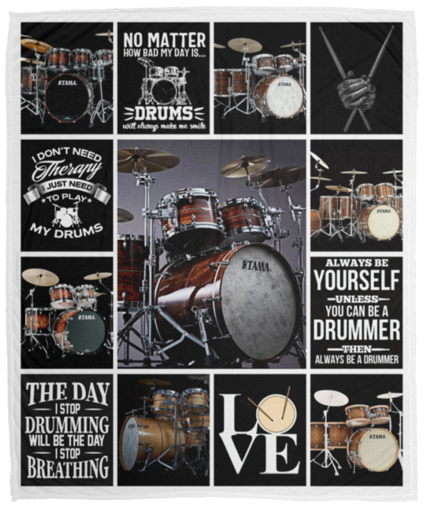 Drums Blanket, Drums Love Quilt, Fleece, Sherpa Blanket Gift Drummer VPM Cozy Plush Fleece Blanket - 50x60
