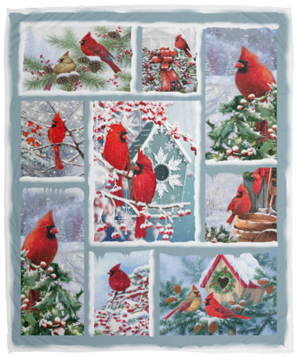 Cardinal Christmas Blanket Merry Christmas Quilt Fleece Sherpa Gift Idea VPM Cozy Plush Fleece Blanket - 50x60