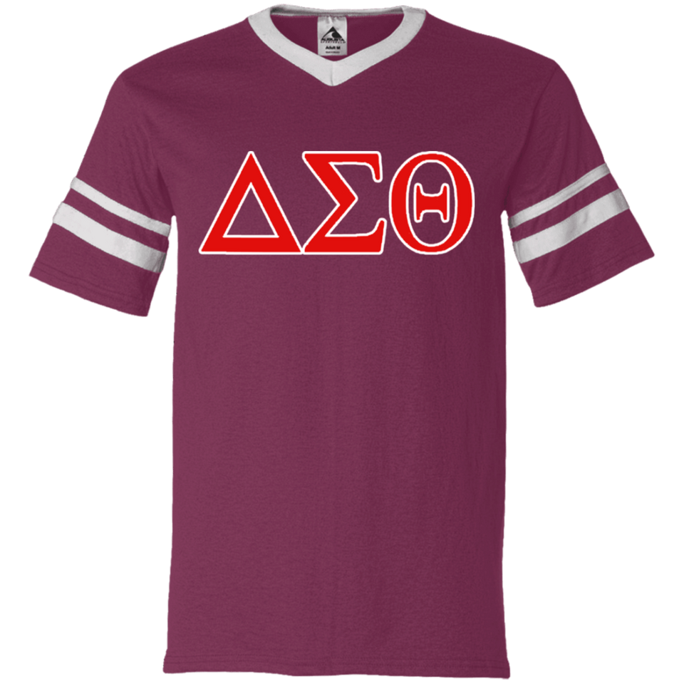 Delta 1913 Sigma Theta Paraphernalia T-Shirt Womens Delta Sigma Theta T-Shirt (360 Augusta V-Neck Sleeve Stripe Jersey)